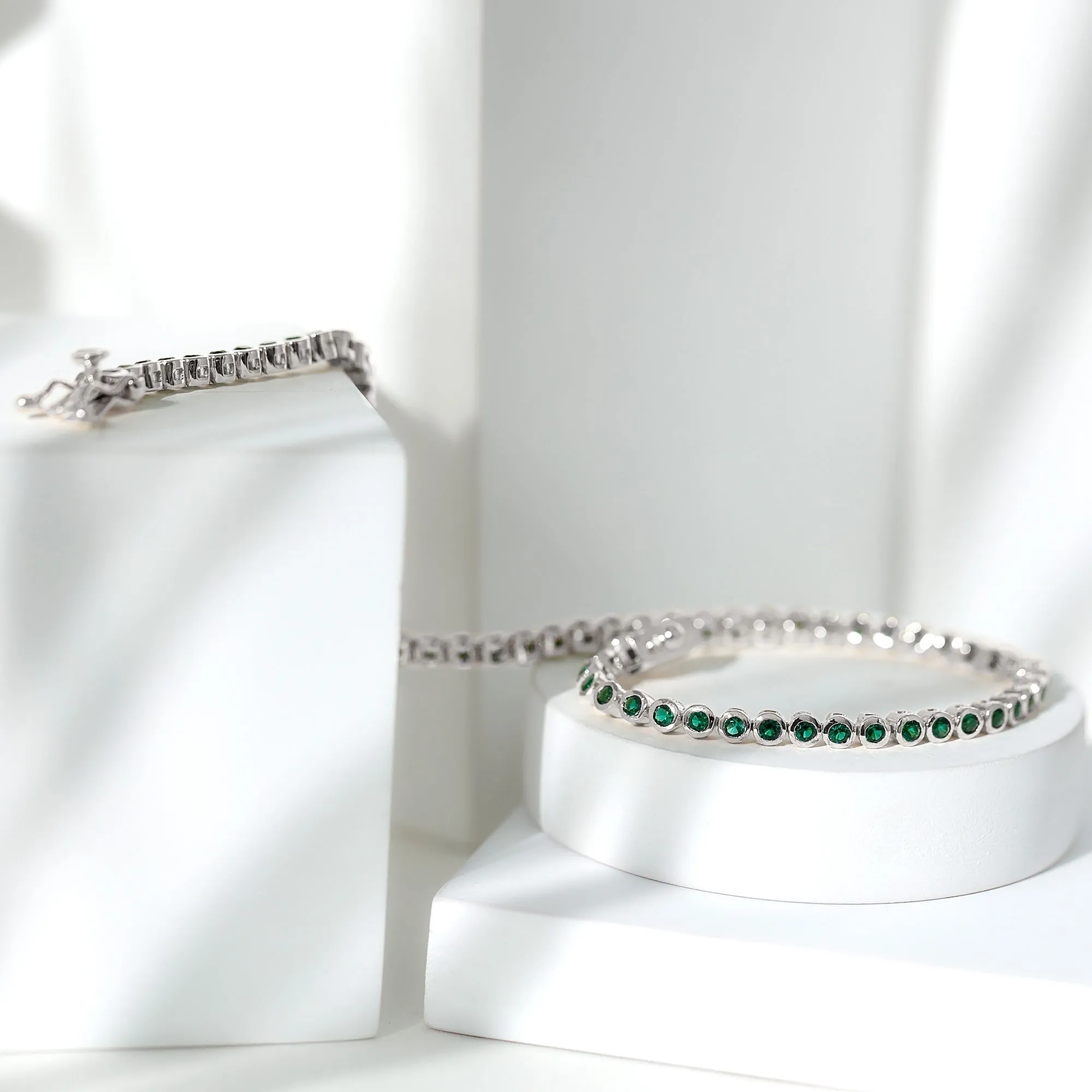 2.25 CT Tennis Bracelet for Women with Bezel Set Created Emerald