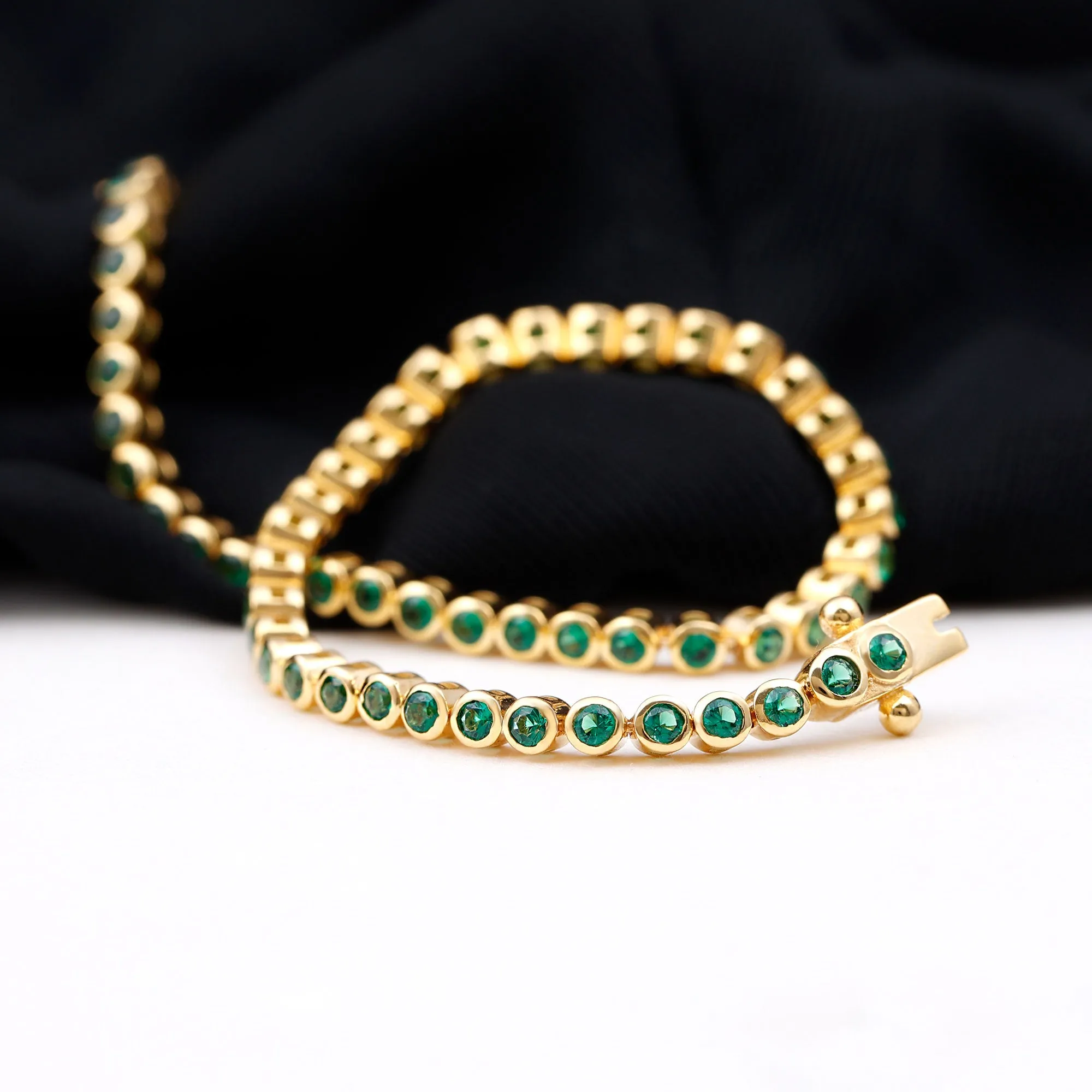 2.25 CT Tennis Bracelet for Women with Bezel Set Created Emerald