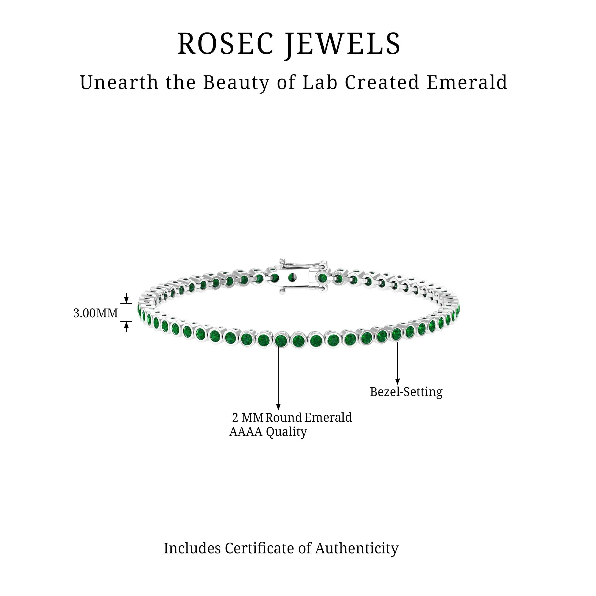 2.25 CT Tennis Bracelet for Women with Bezel Set Created Emerald