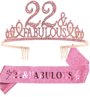 22nd Birthday Gifts for Women, 22nd Birthday Crown and Sash for Women, 22nd Birthday