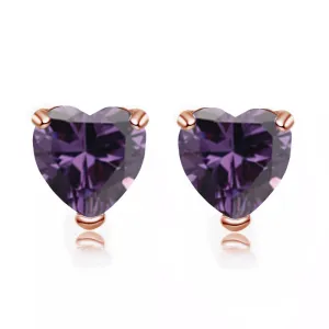 24k Rose Gold Plated 3 Carat Heart Created Amethyst Sapphire Stud Earrings