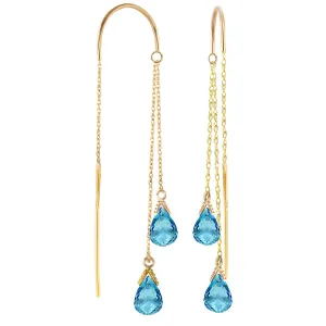 2.5 Carat 14K Solid Yellow Gold Threaded Dangles Earrings Blue Topaz