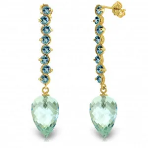 25.6 Carat 14K Solid Yellow Gold Drop Briolette Blue Topaz Earrings