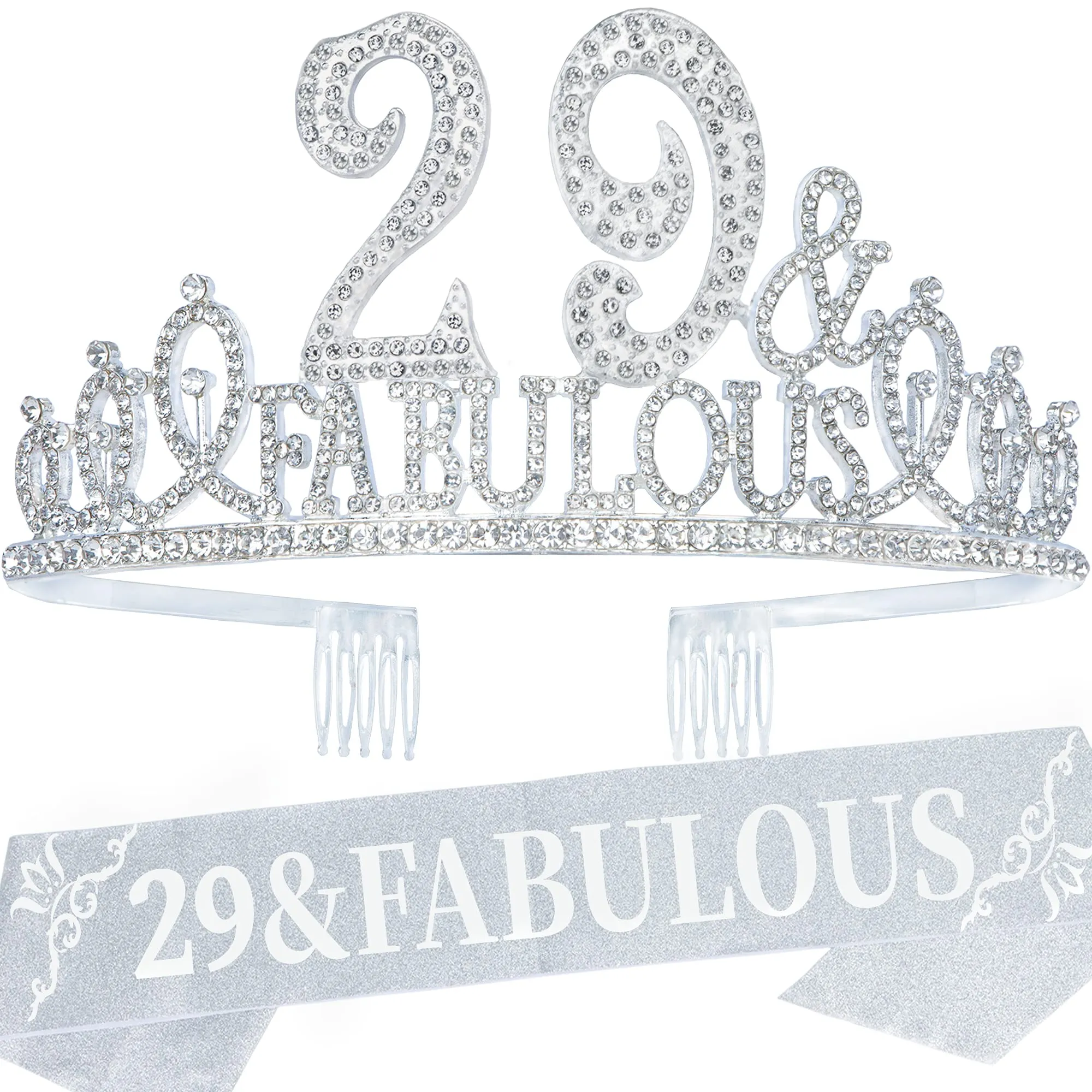 29th Birthday Gifts for Women, 29th Birthday Crown and Sash for Women, 29th Birthday