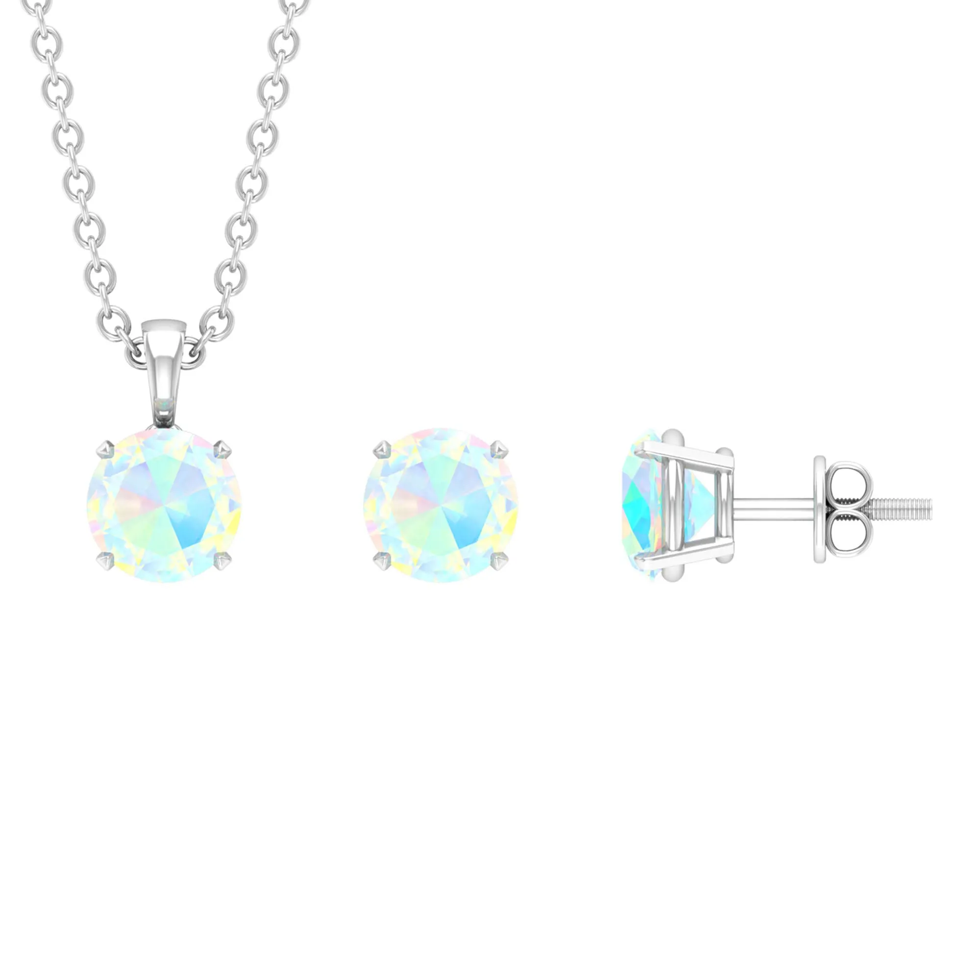 3/4 CT Round Cut Ethopian Opal Solitaire Jewelry Set