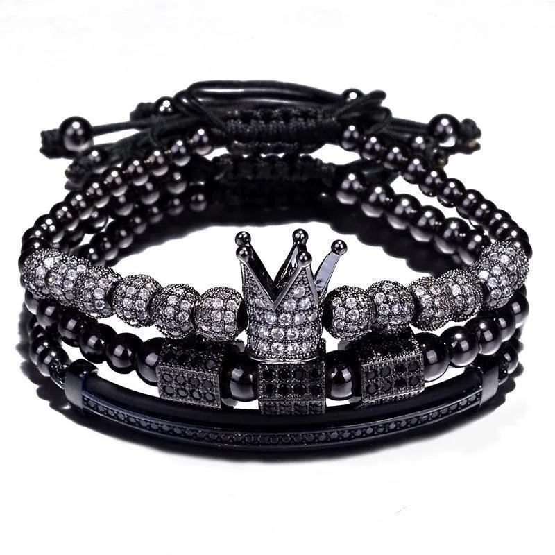 3pcs/Set Luxury Jewelry Zircon Men Bracelets, Cubic Micro Pave CZ Charm Braided Men Bracelets