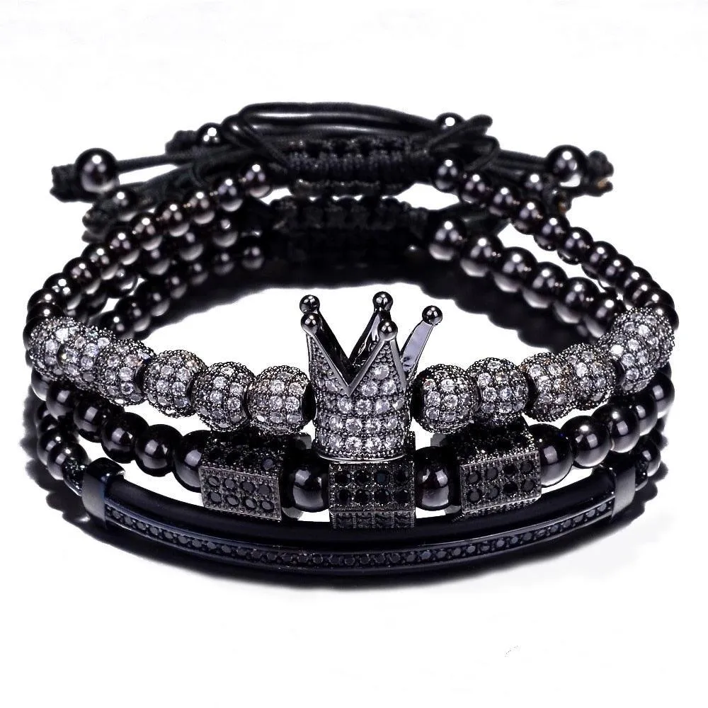 3pcs/Set Luxury Jewelry Zircon Men Bracelets, Cubic Micro Pave CZ Charm Braided Men Bracelets