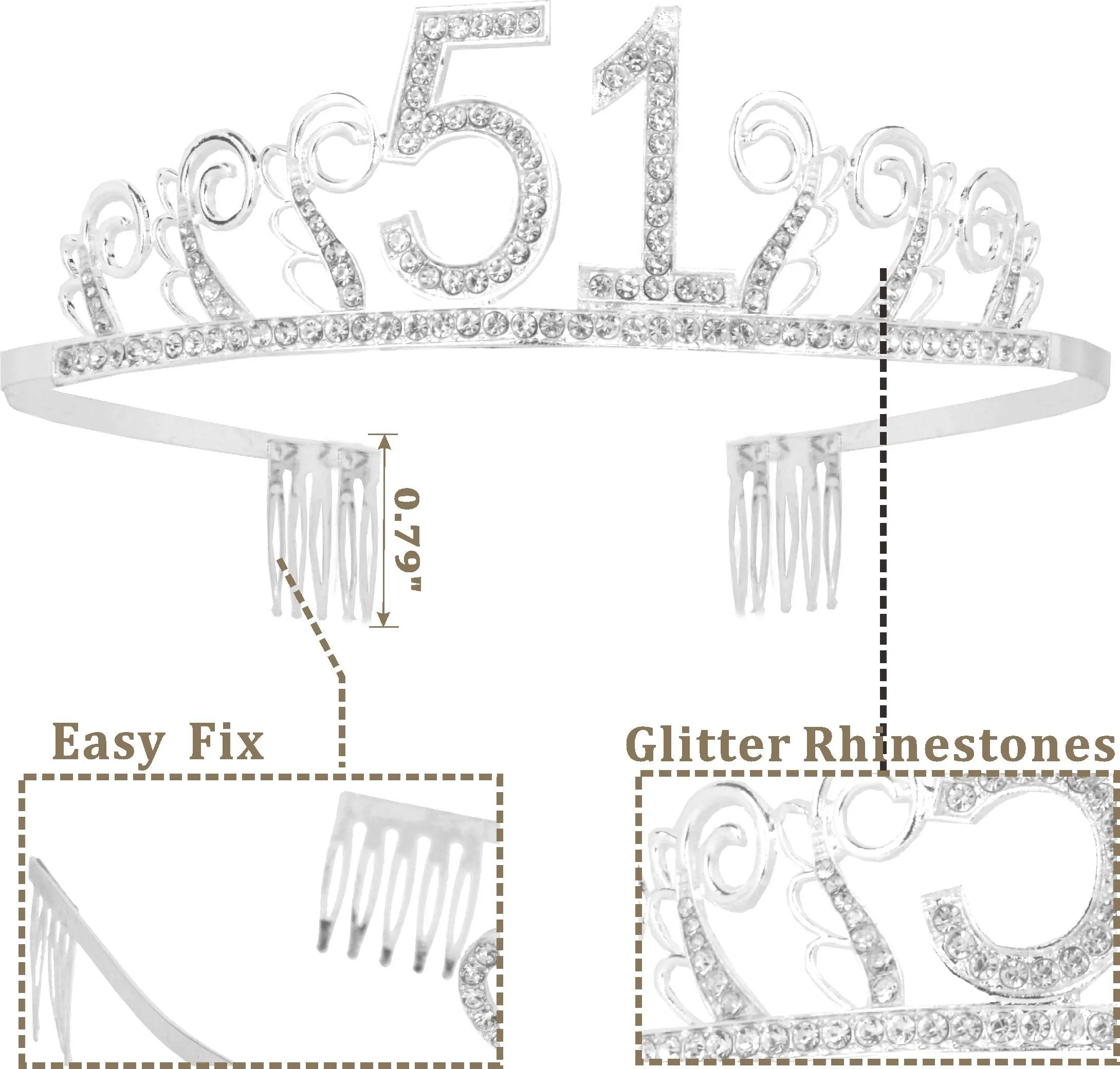 51st Birthday Gifts for Woman, 51st Birthday Tiara and Sash Silver, HAPPY 51st Birthday