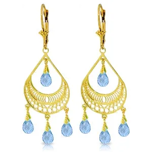 6.75 Carat 14K Solid Yellow Gold Barcelona Blue Topaz Earrings