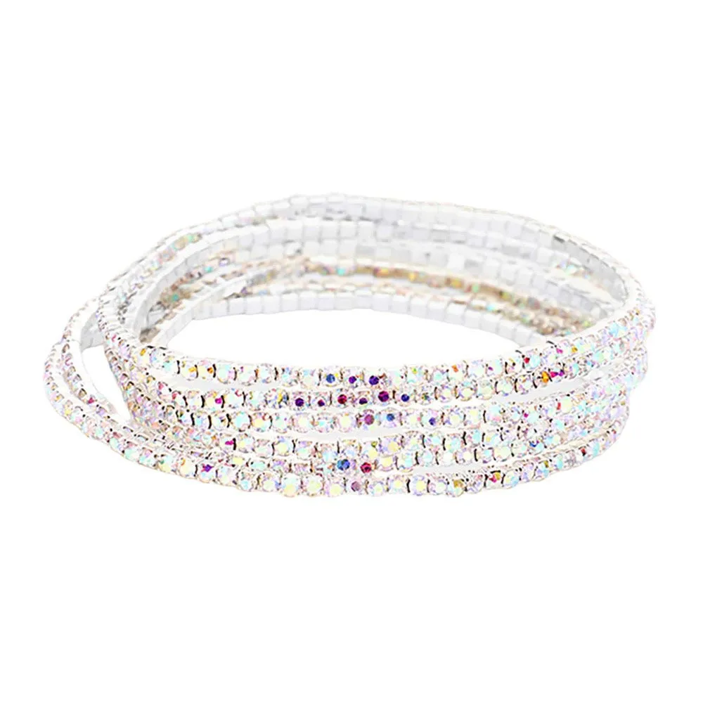 6PCS - Rhinestone Multi Layered Stretch Evening Bracelets