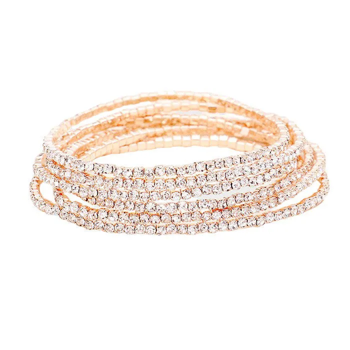 6PCS - Rhinestone Multi Layered Stretch Evening Bracelets