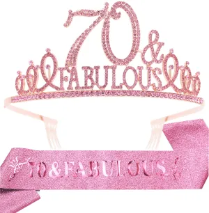 70th Birthday Gifts for Women,70th Birthday Tiara and Sash Pink,70th Birthday Decorations