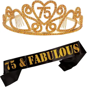 75Th Birthday Gifts For Women, 75Th Birthday Tiara And Sash, Happy 75Th Birthday Party