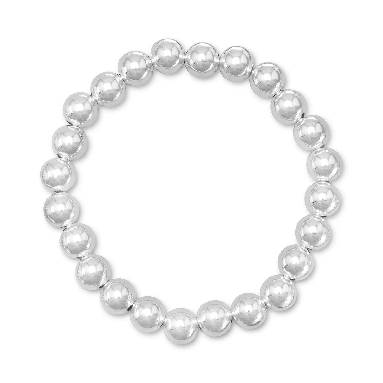 7" 8mm Sterling Silver Bead Stretch Bracelet