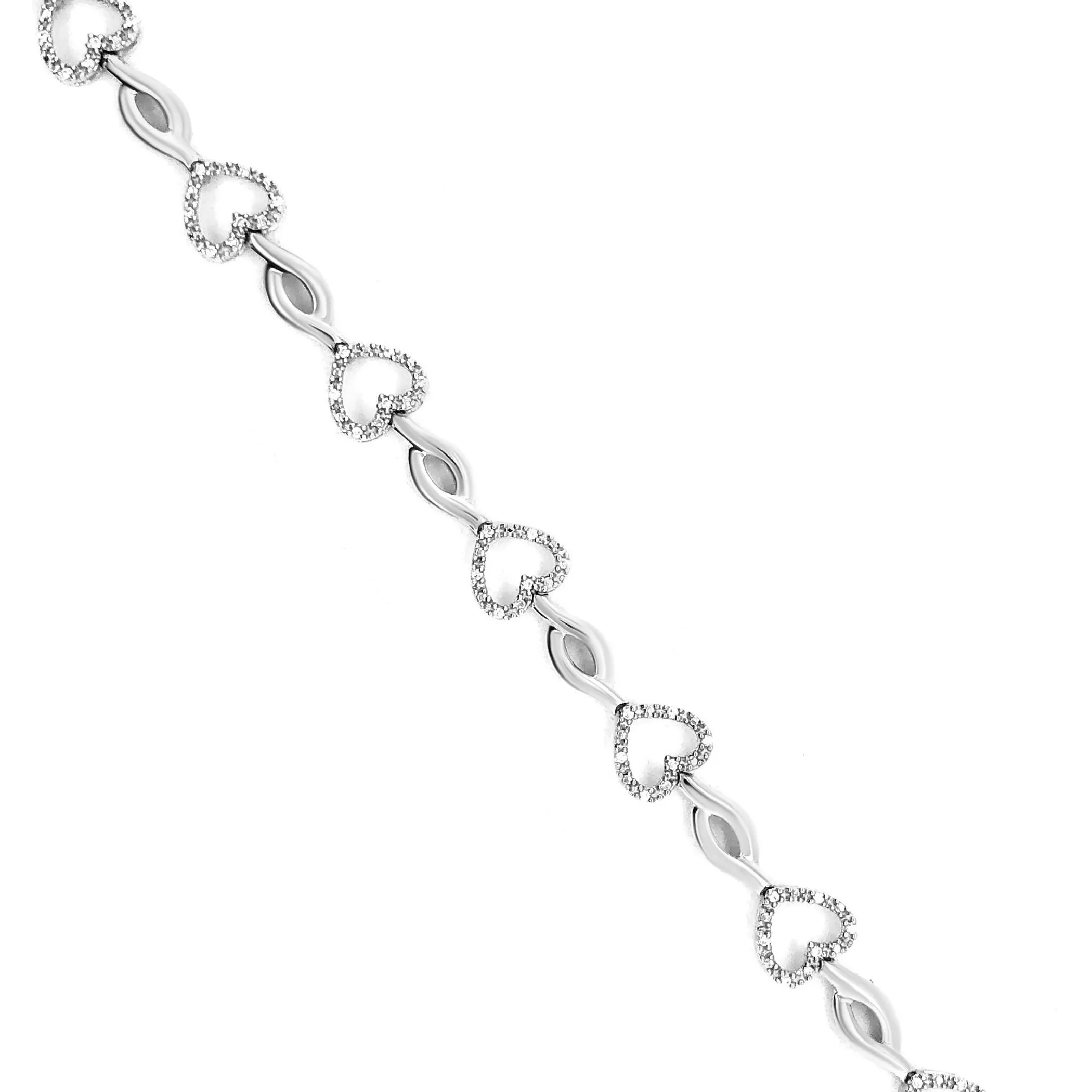 .925 Sterling Silver 1/4 Cttw Round-Cut Diamond Alternating Heart and Leaf Link Bracelet (I-J Color, I3 Clarity) - Size 7.25"