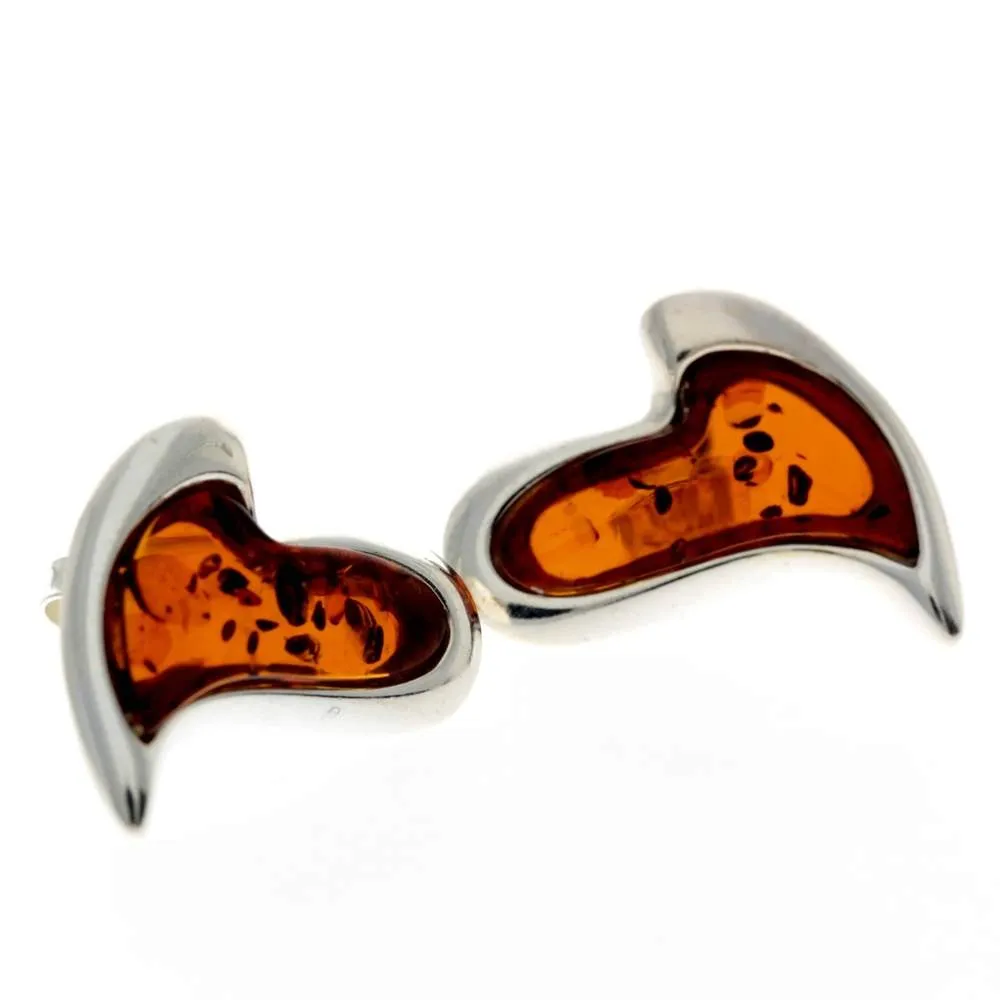 925 Sterling Silver & Baltic Amber Modern Heart Earrings - AC005