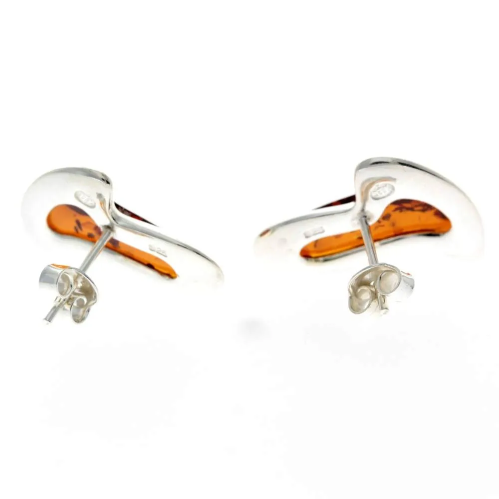 925 Sterling Silver & Baltic Amber Modern Heart Earrings - AC005