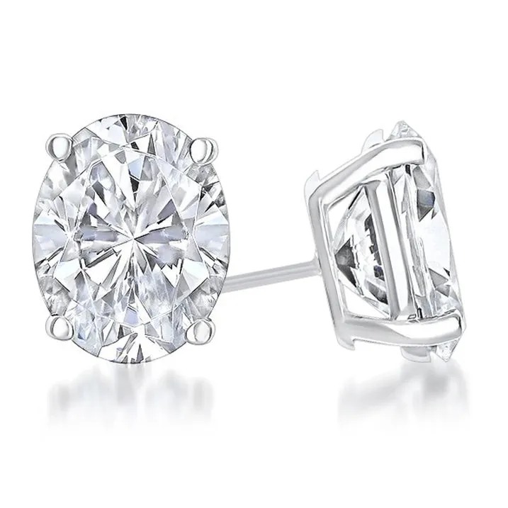 925 sterling silver White 4-Prong Basket Oval Stud Earrings