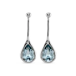 9ct White Gold Blue Topaz Bezel Set Drop Earrings