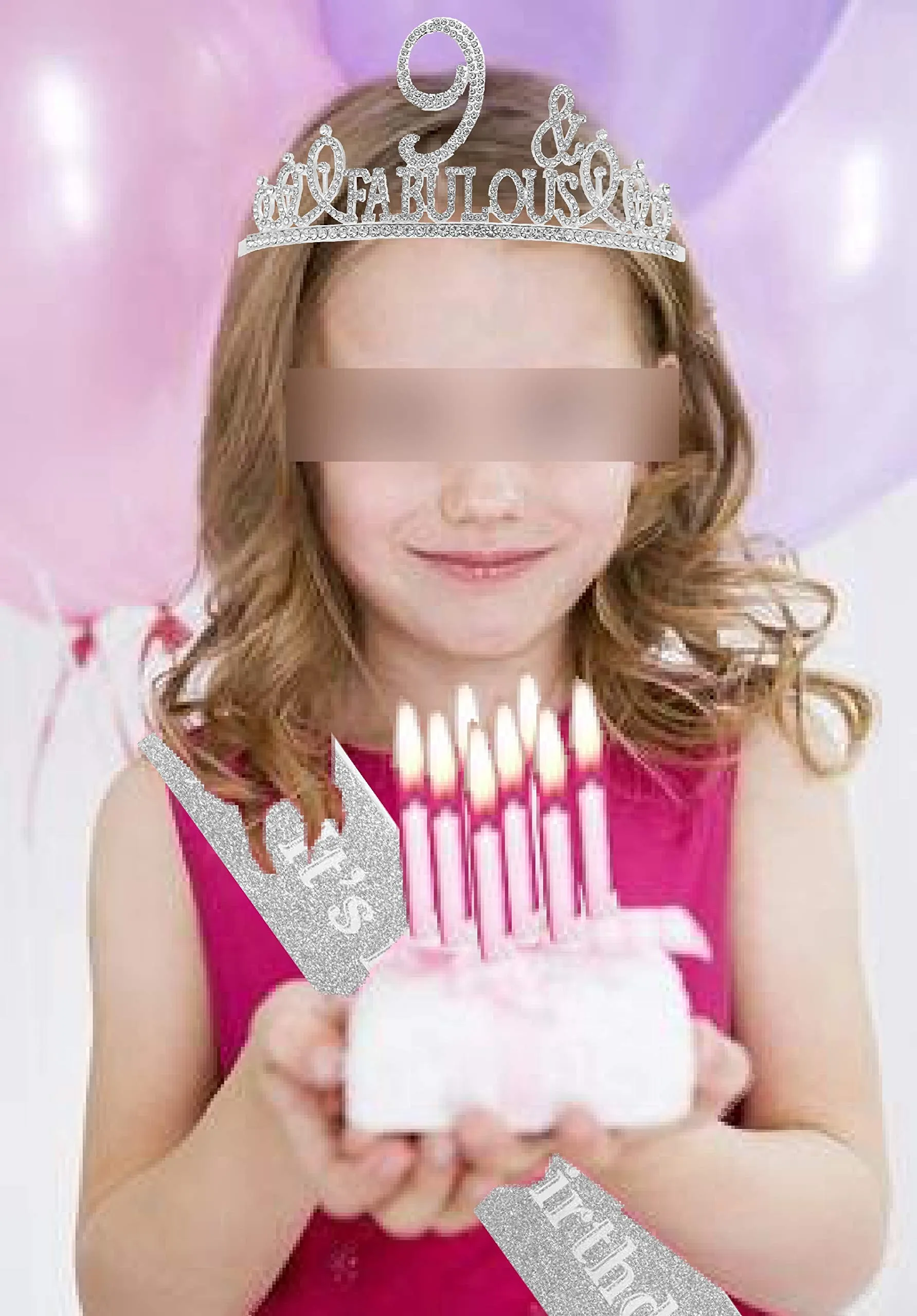 9th Birthday Gifts for girls,9th Birthday Tiara and Sash Silver,9th Birthday Decorations