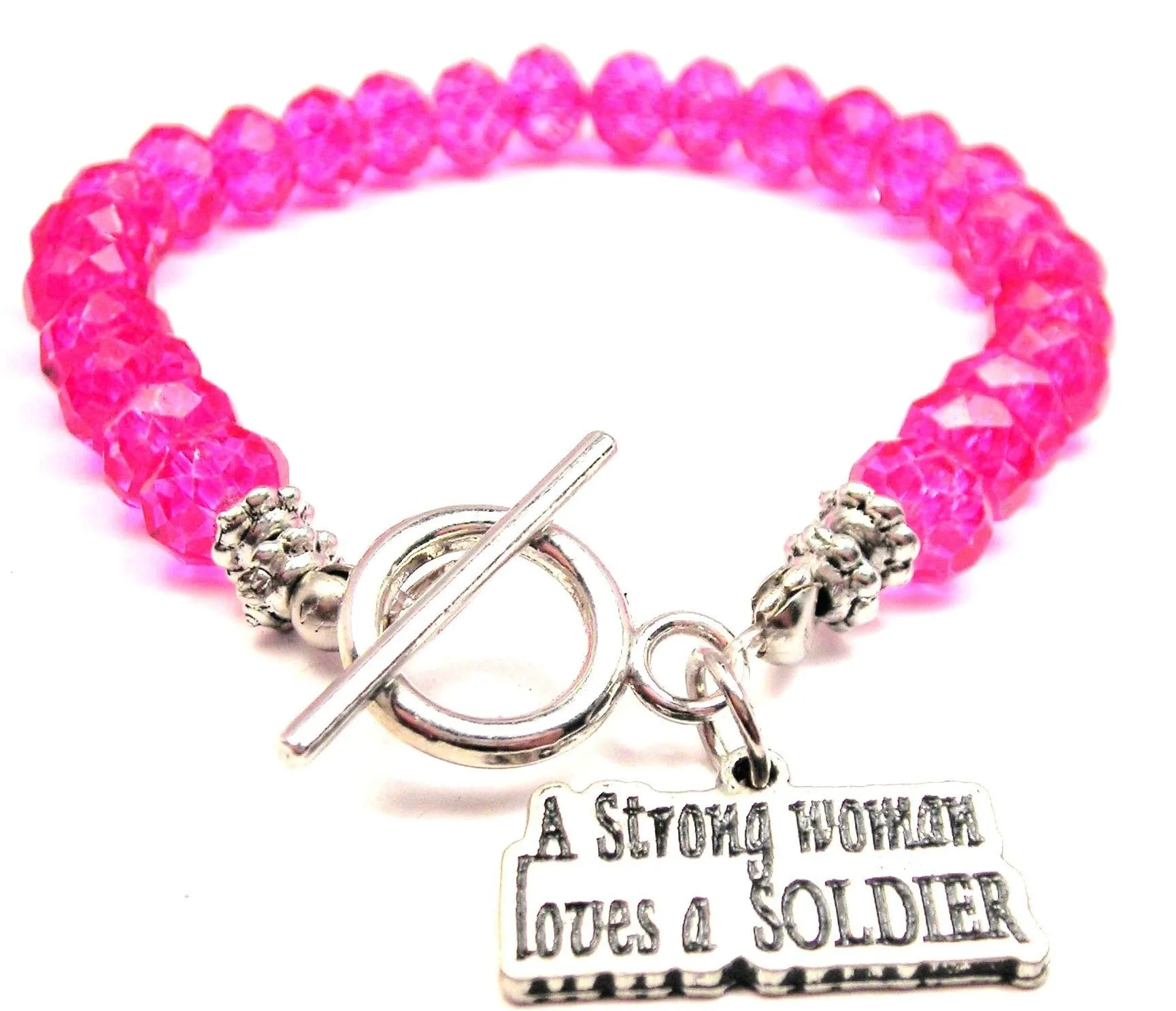 A Strong Woman Loves A Soldier Crystal Beaded Toggle Style Bracelet