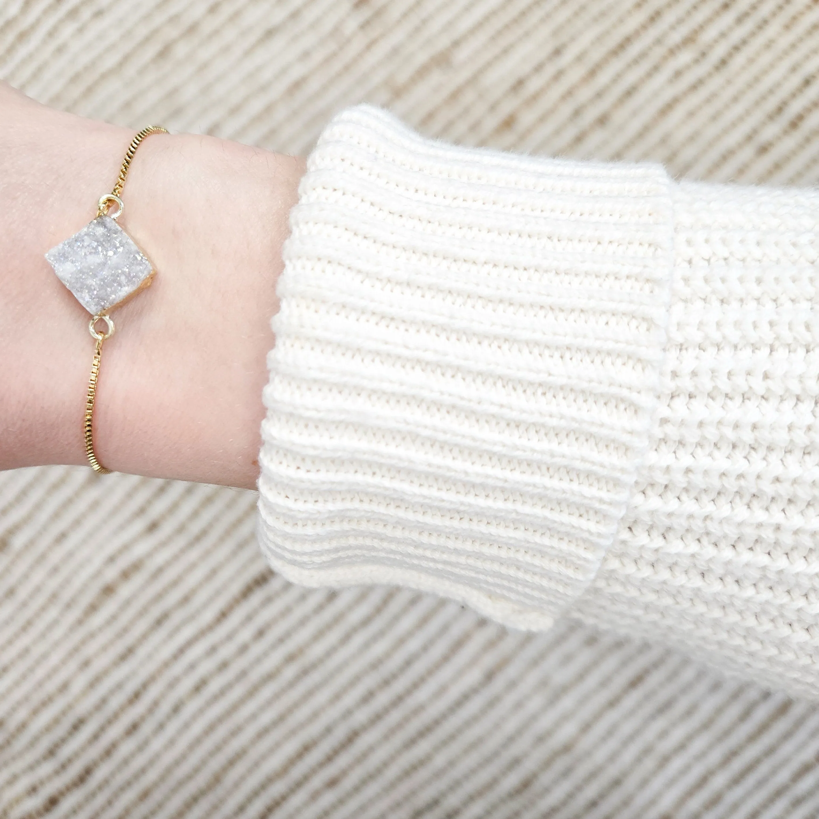 Adjustable Clear Druzy Quartz Crystal Bracelet