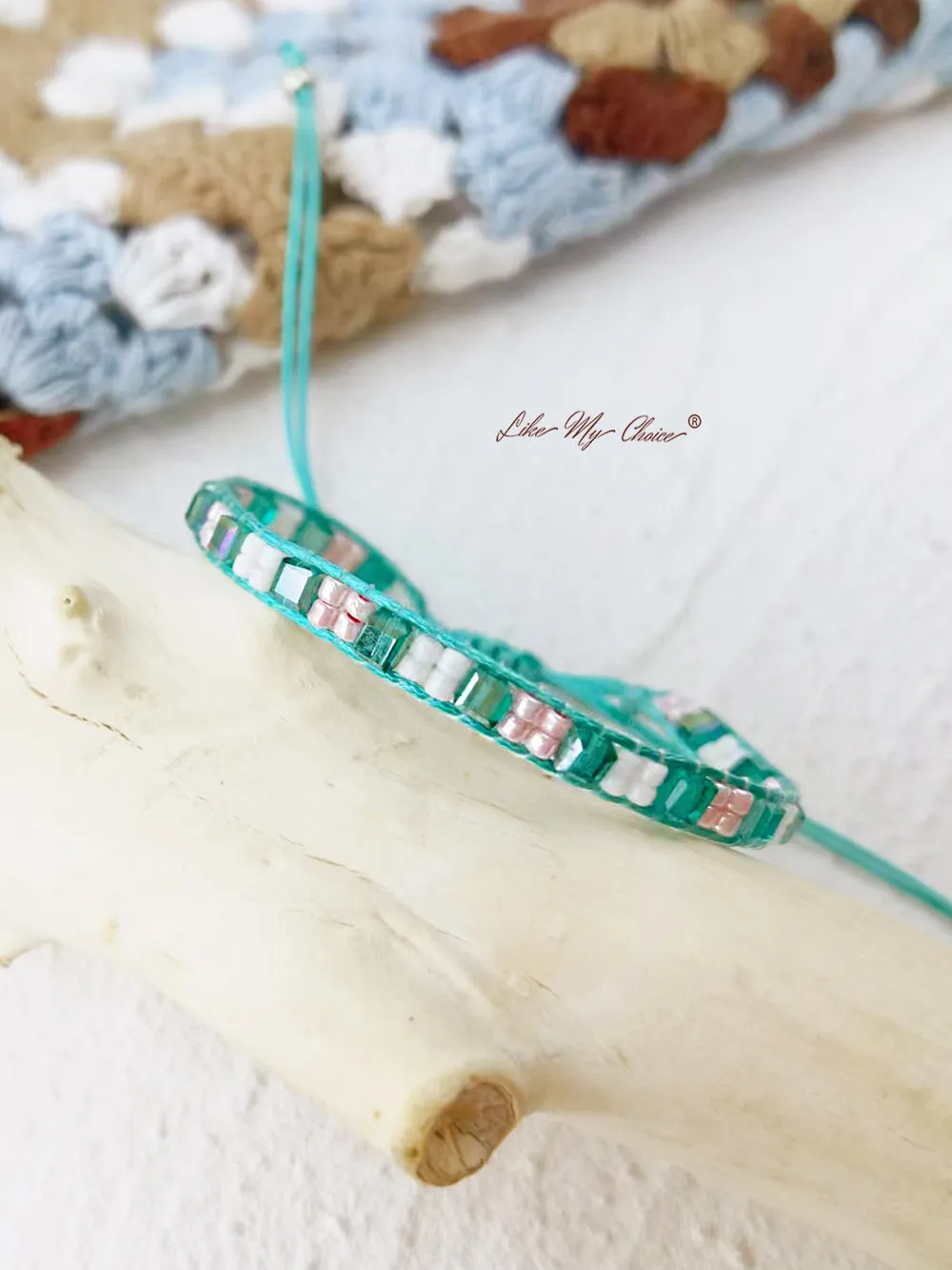 Adjustable Drawstring Beaded Bracelet Rose Ocean