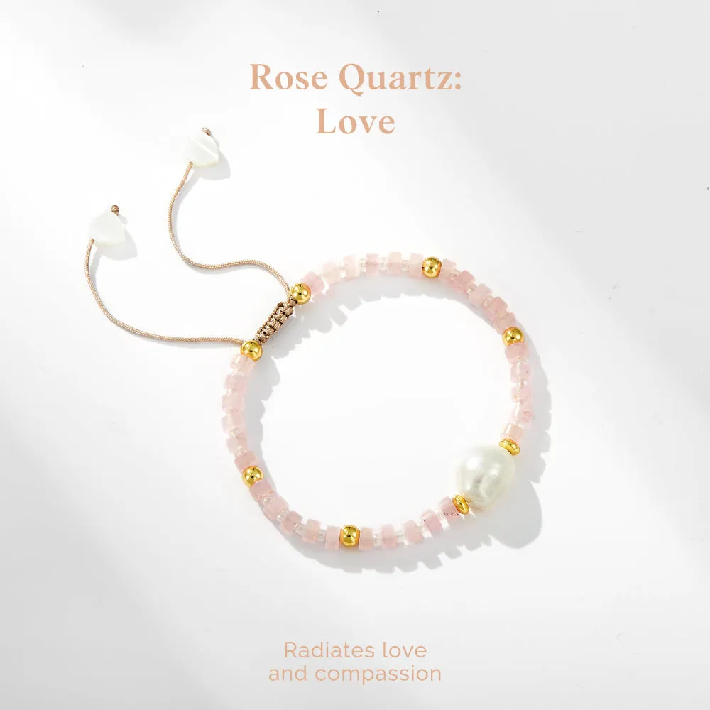 Adjustable Healing Crystal Bracelet Natural Rose Quartz Gemstones Beads with Irregular Pearl