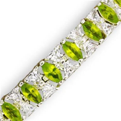 Alamode High-Polished 925 Sterling Silver Bracelet with Synthetic Spinel in Peridot