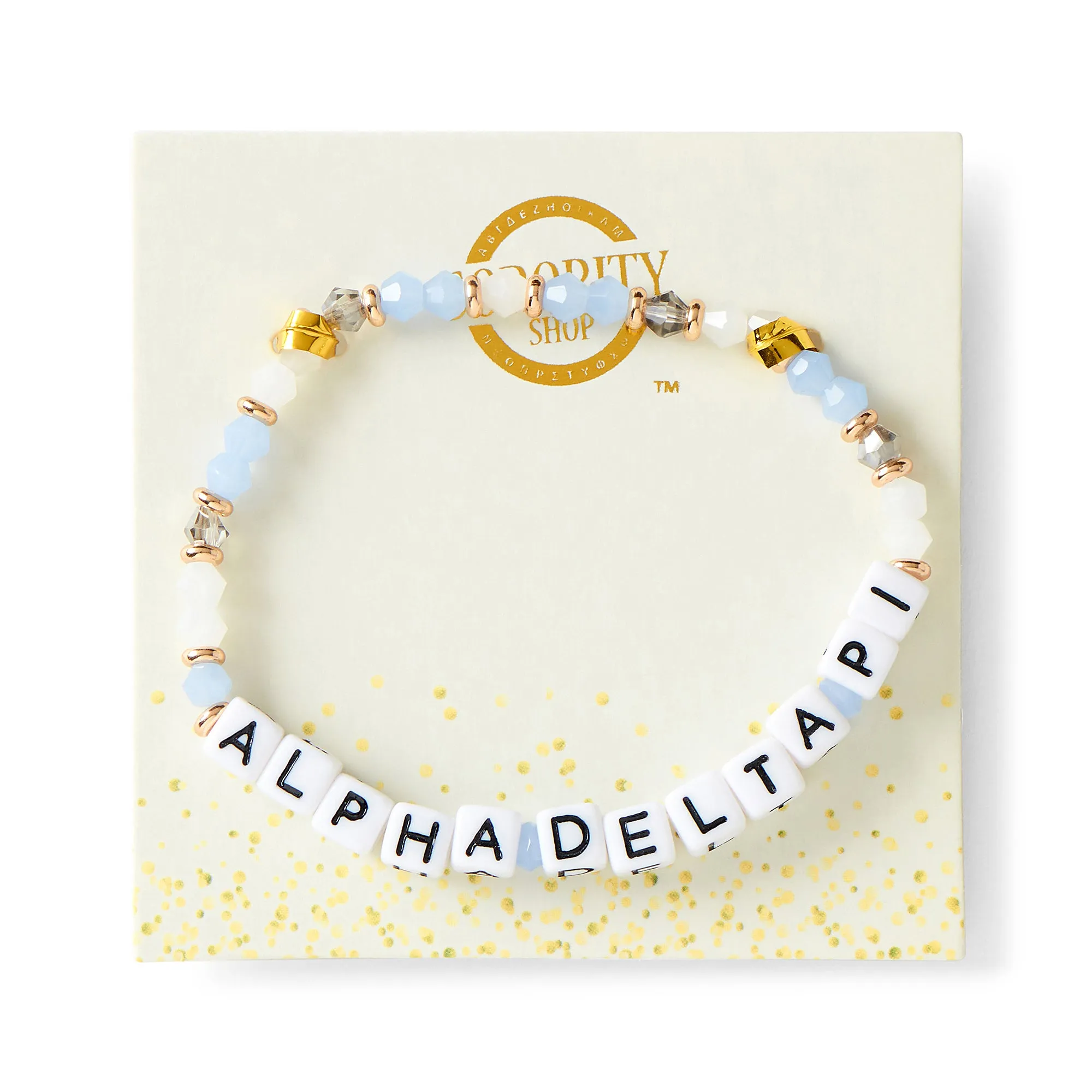 Alpha Delta Pi Bracelet With Glass Beads and 18K Gold Accent Beads