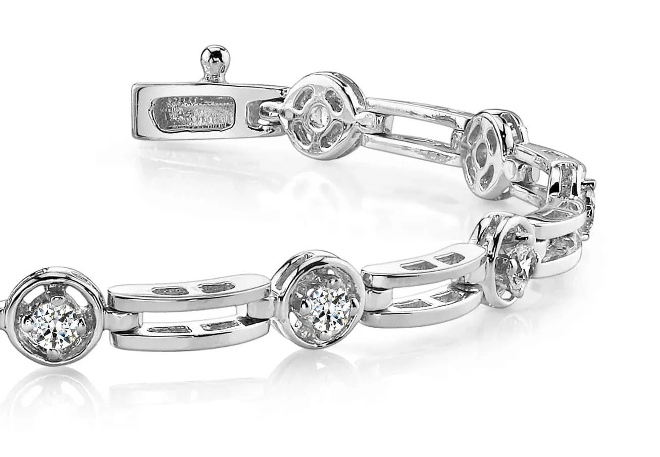 Alternating Round And Bar Link Diamond Bracelet with 2.50 ct.(finished) 4mm