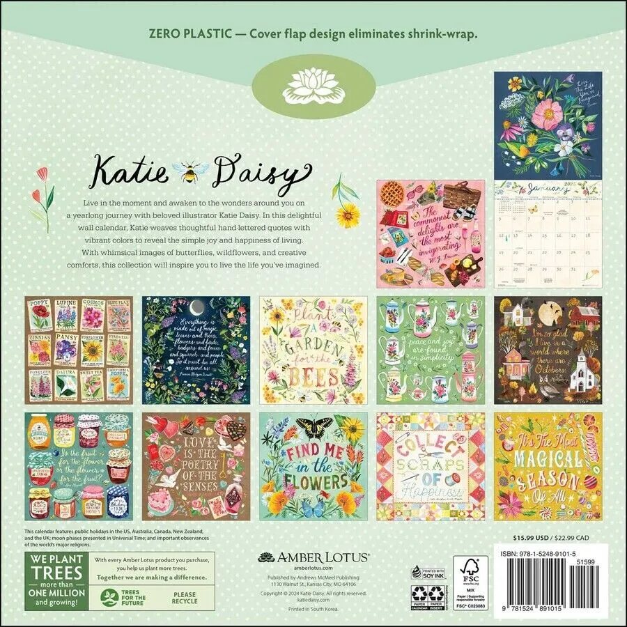 Amber Lotus Katie Daisy 12x12 2025 Wall Calendar