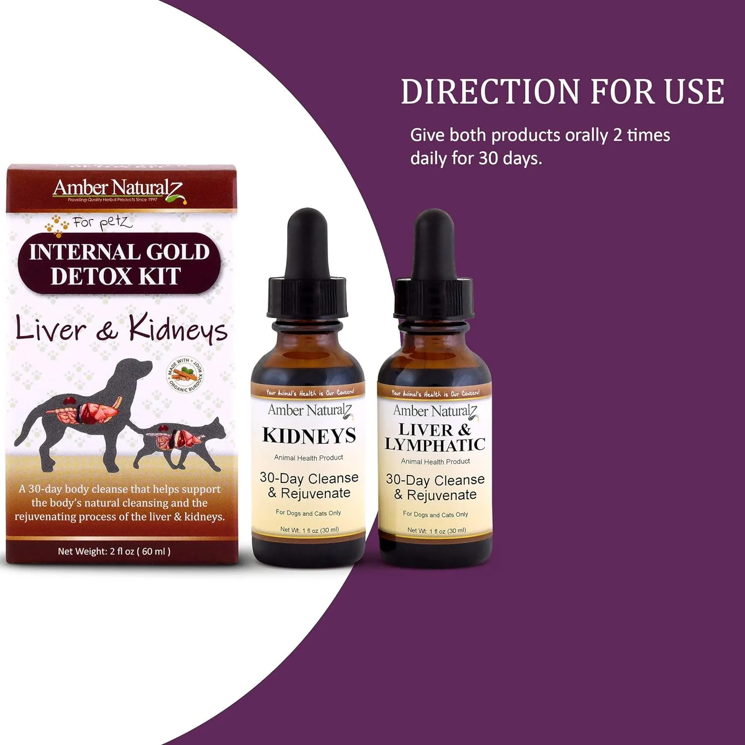 Amber Naturalz Internal Gold Detox KIT - Powerful & Gentle Cleanse & Rejuvenation - for Dogz & Catz