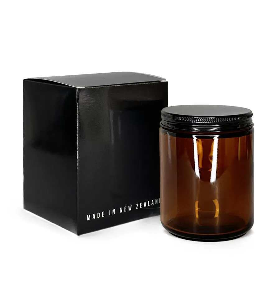 Amber Pharmacist Glass Jar with Black Lid 200ml