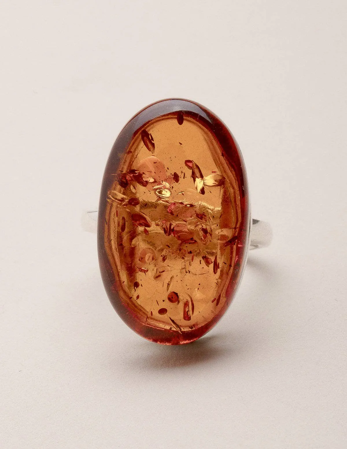 Amber Silver Ring - Adjustable Sizes 7-9