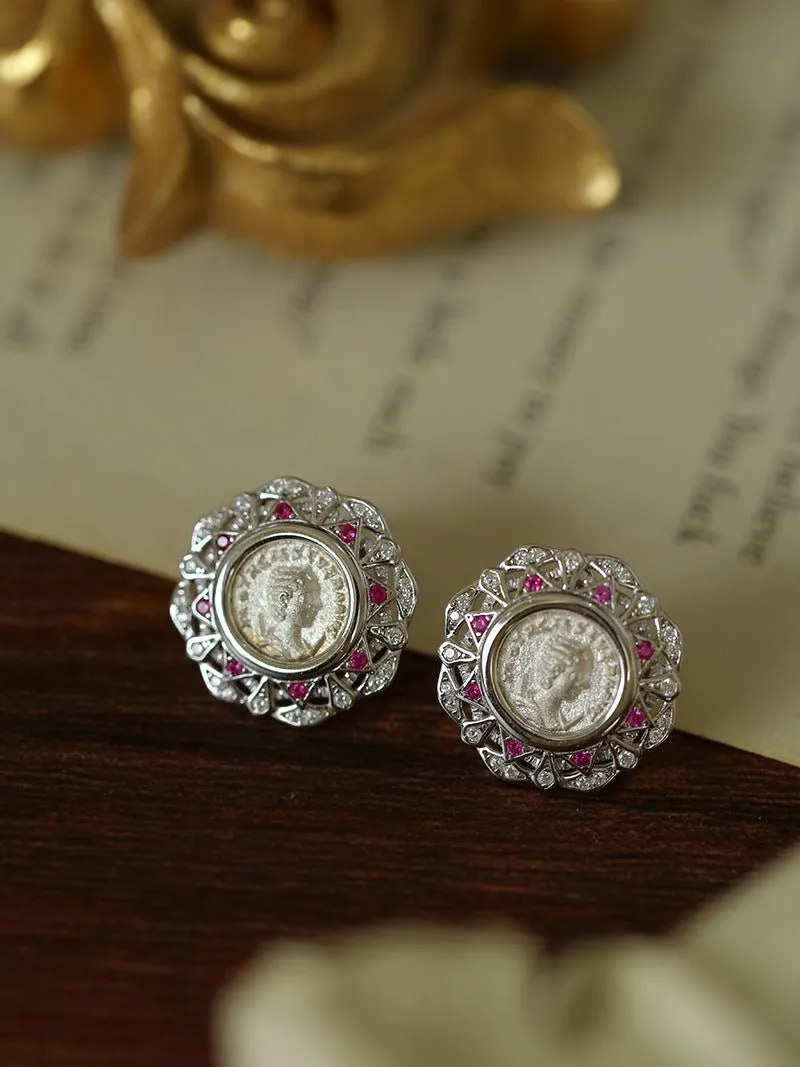 Ancient Greek Retro 925 Silver Coin Stud Earrings-Type A