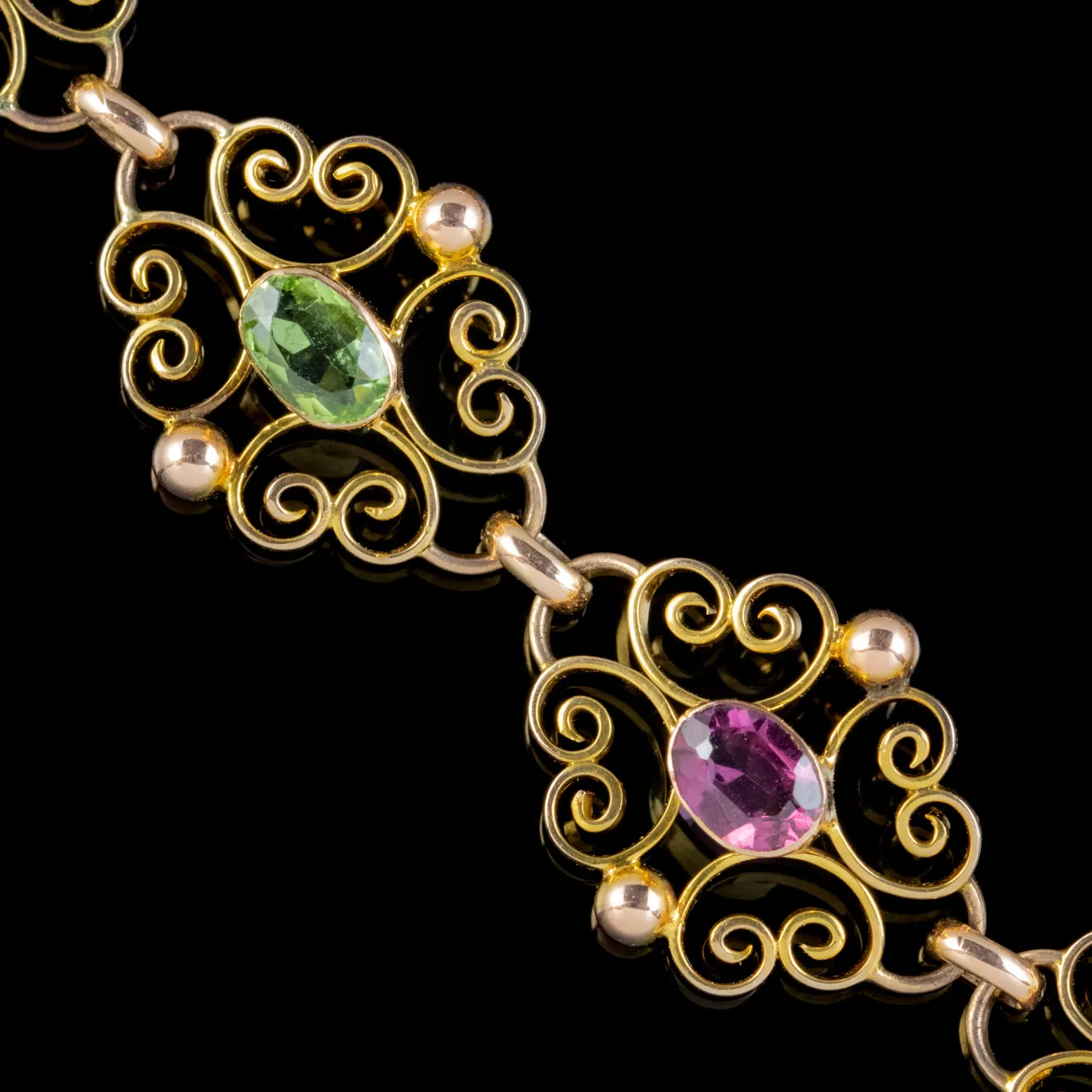 Antique Edwardian Padlock Bracelet 9Ct Gold Garnet Peridot Circa 1902 Ernst Gideon Bek Boxed