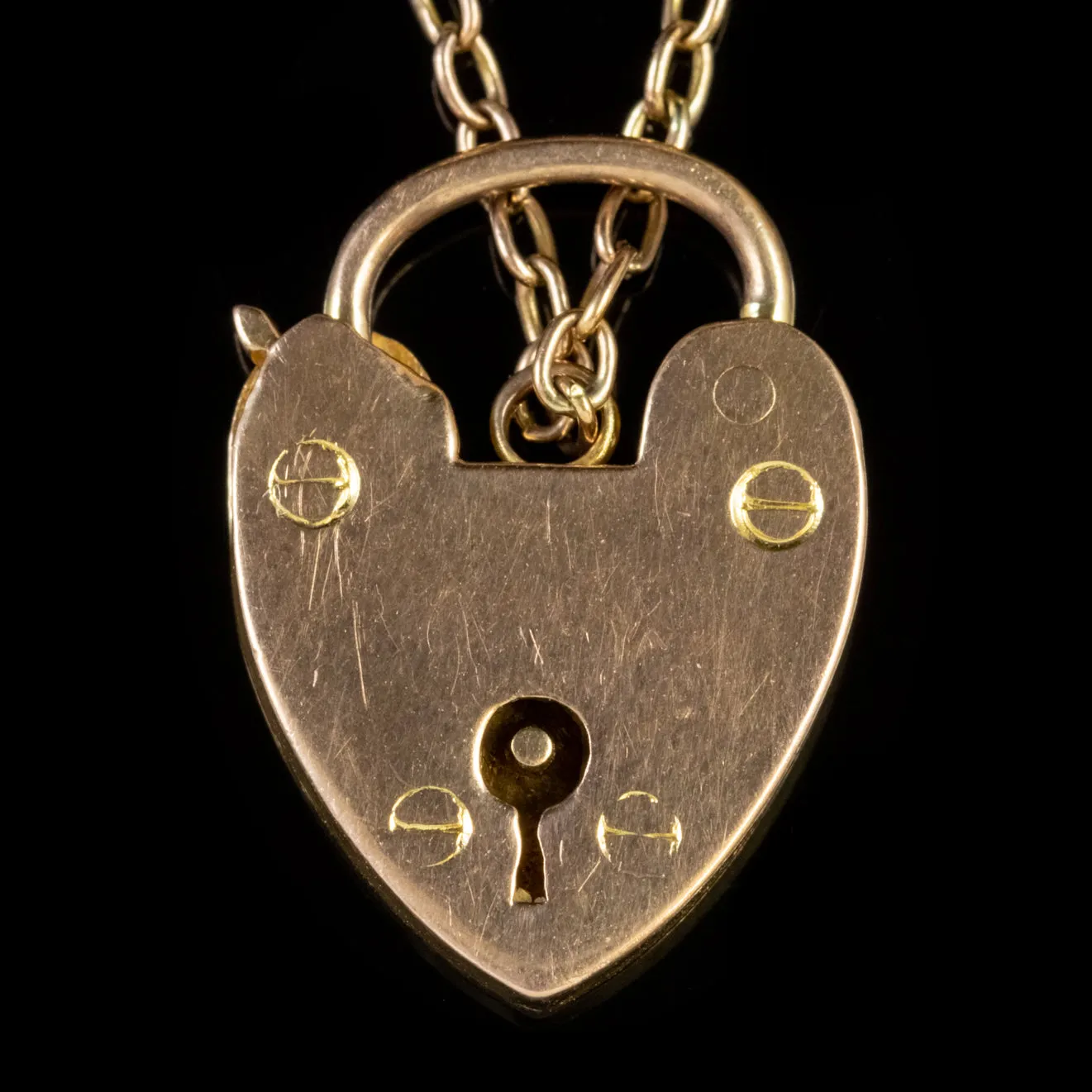 Antique Edwardian Suffragette Bracelet Heart Padlock 9Ct Gold Circa 1910