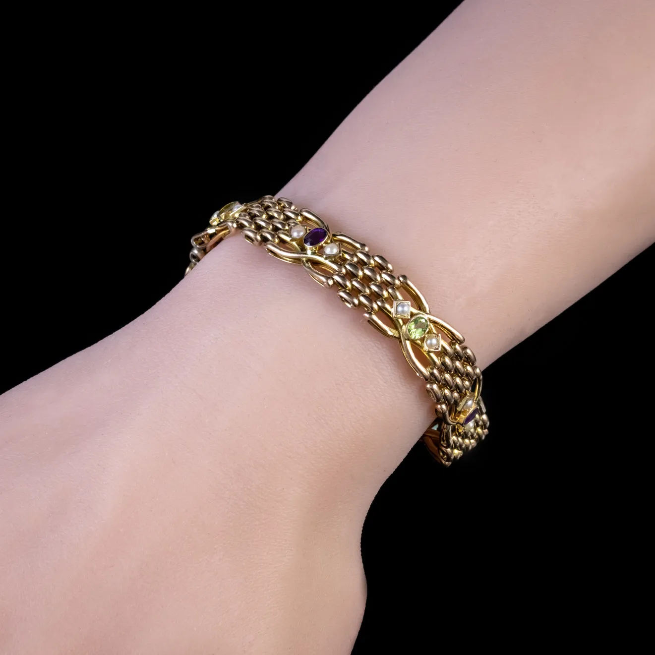 Antique Edwardian Suffragette Gate Bracelet 15Ct Gold Circa 1910