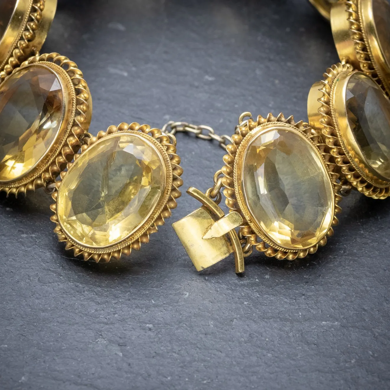 Antique Victorian Citrine Bracelet Gold Gilt On Silver Circa 1900