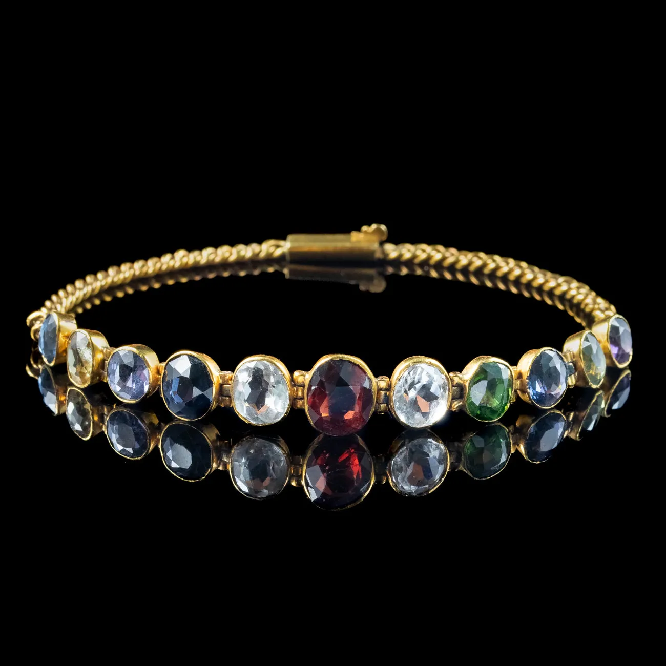 Antique Victorian Harlequin Gemstone Bracelet 18ct Gold