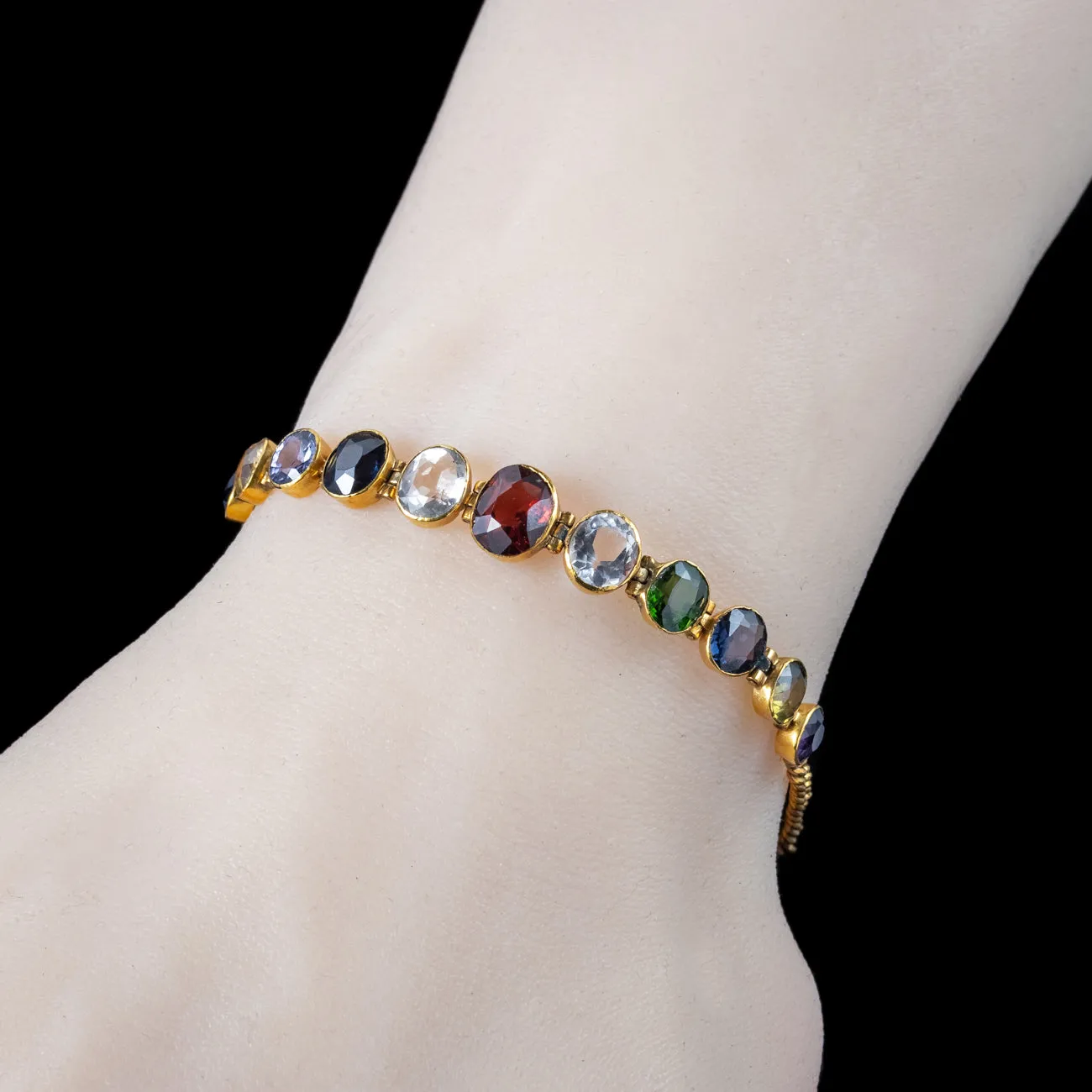 Antique Victorian Harlequin Gemstone Bracelet 18ct Gold