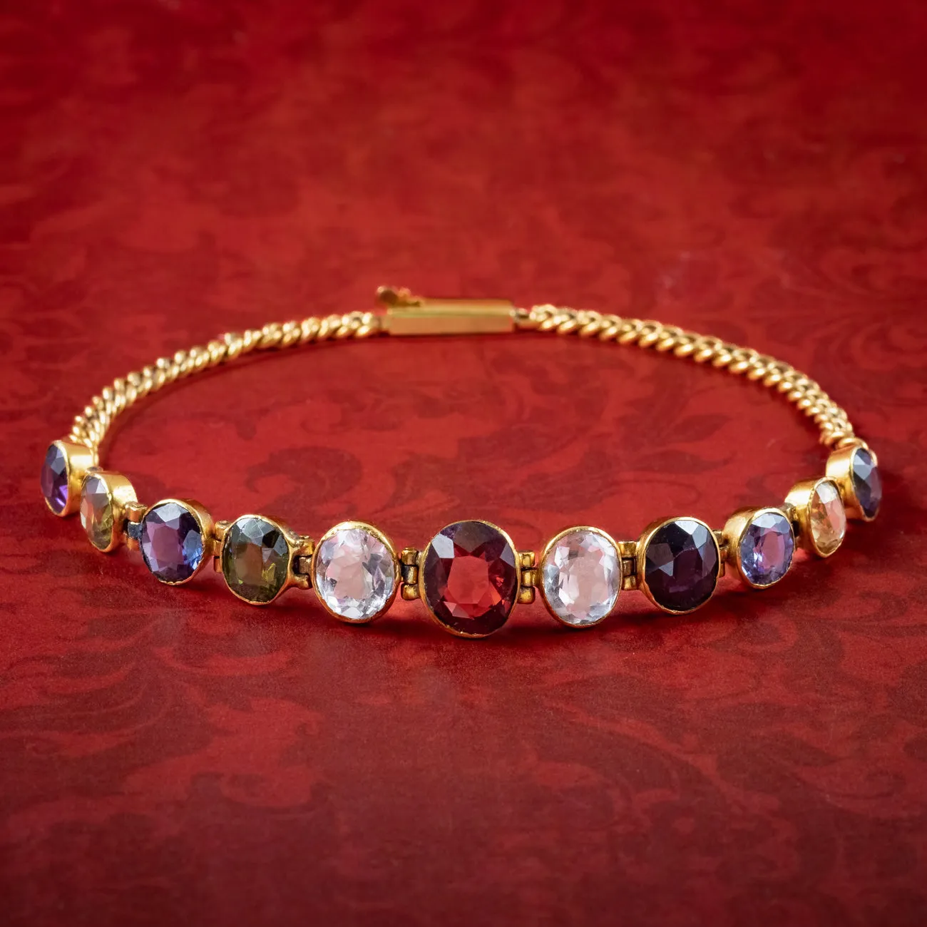 Antique Victorian Harlequin Gemstone Bracelet 18ct Gold