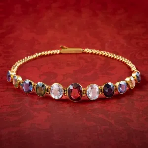 Antique Victorian Harlequin Gemstone Bracelet 18ct Gold