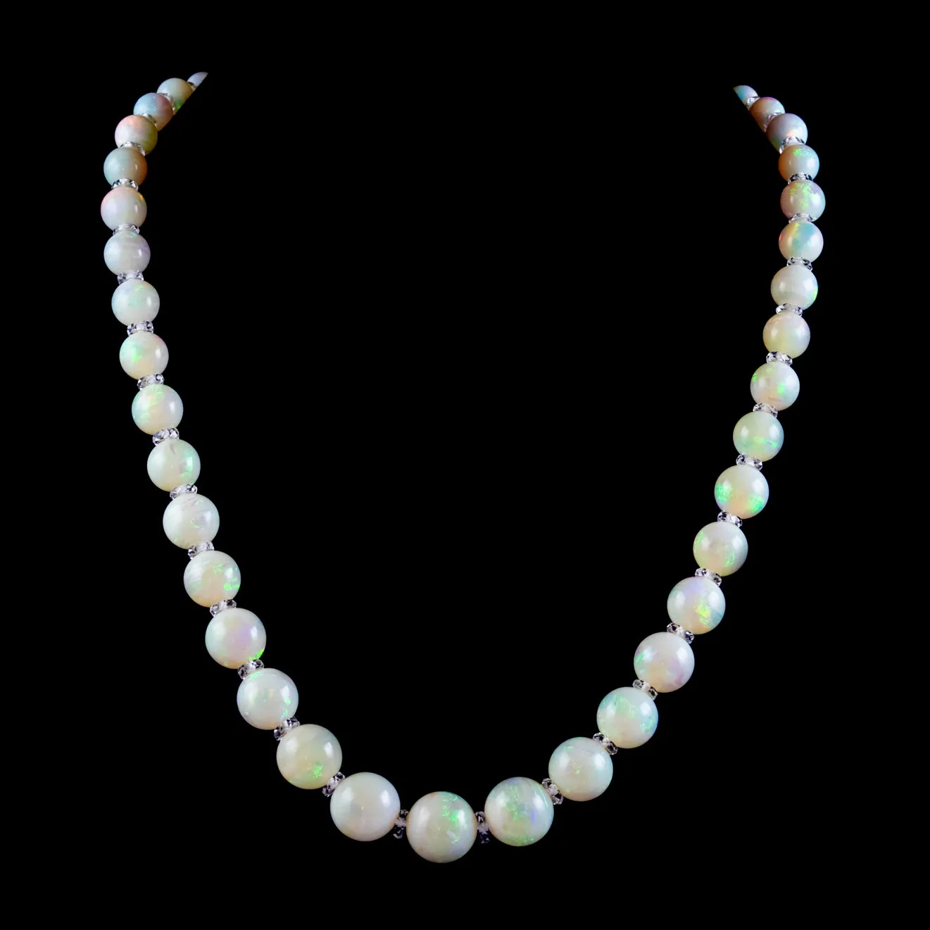 Antique Victorian Natural Opal Crystal Beaded Necklace 18Ct Gold Clasp