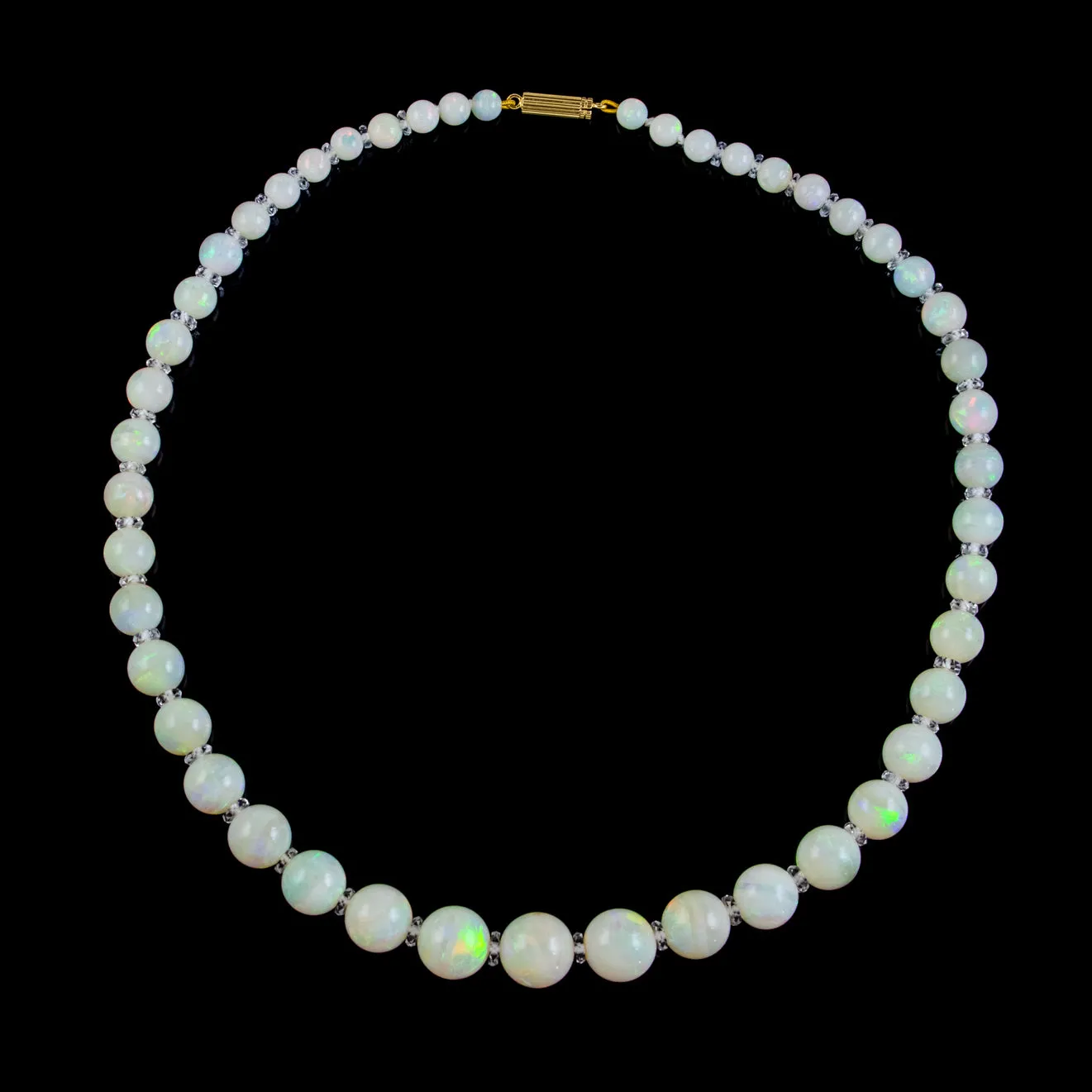 Antique Victorian Natural Opal Crystal Beaded Necklace 18Ct Gold Clasp