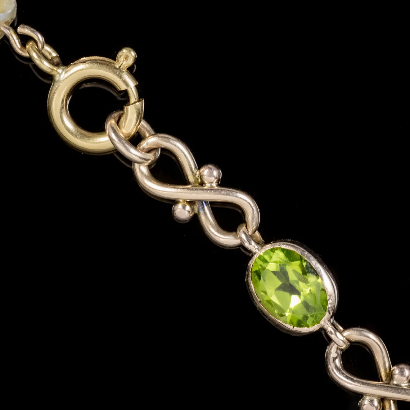 Antique Victorian Suffragette Bracelet Peridot Amethyst Baroque Pearl Circa 1900