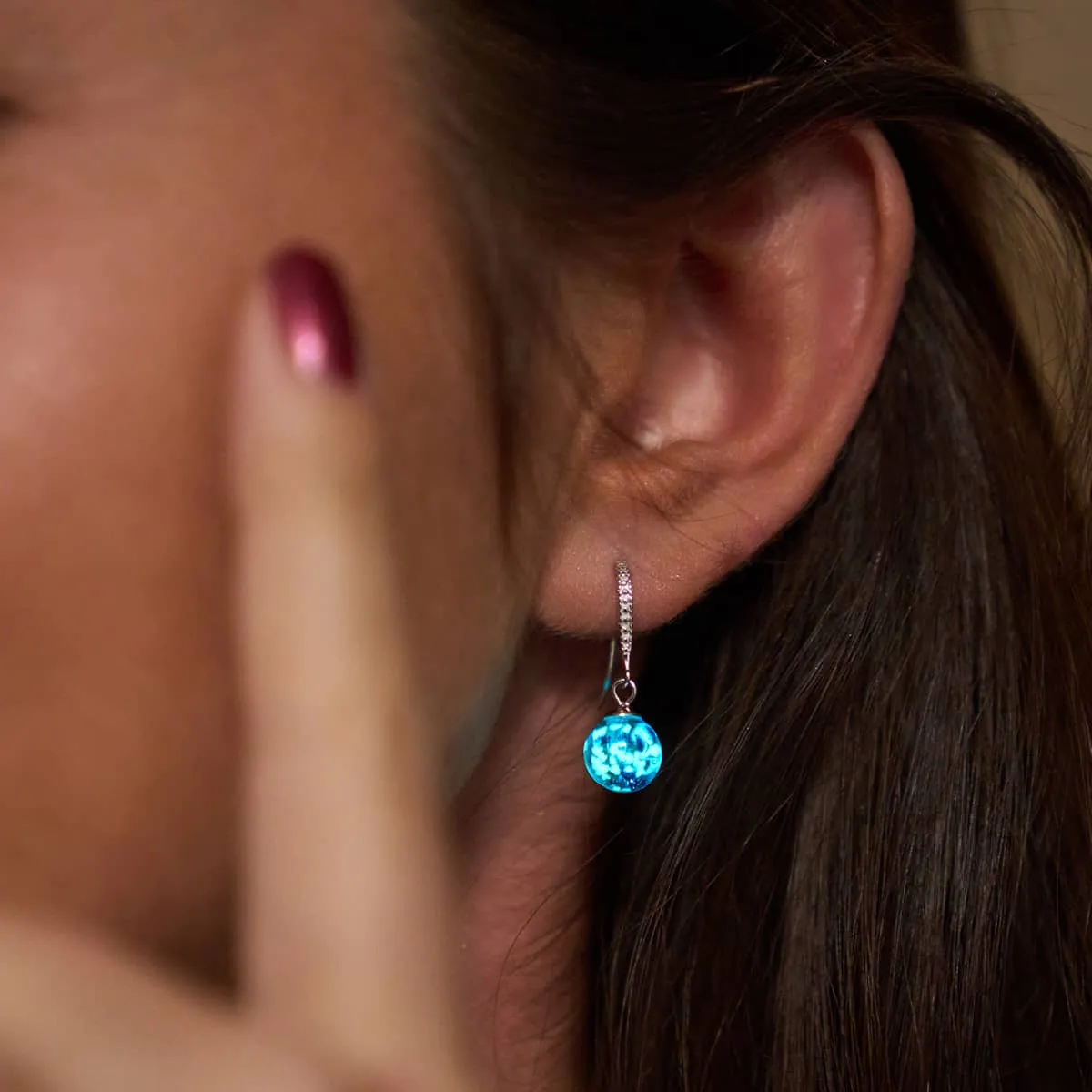 Aquamarine | .925 Sterling Silver | Firefly Glass Huggie Earrings