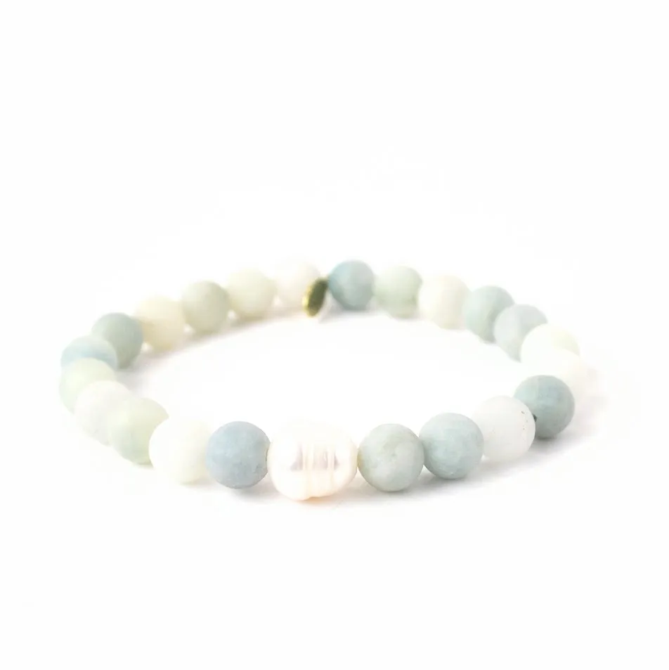 Aquamarine Bracelet | Matte with a Pearl