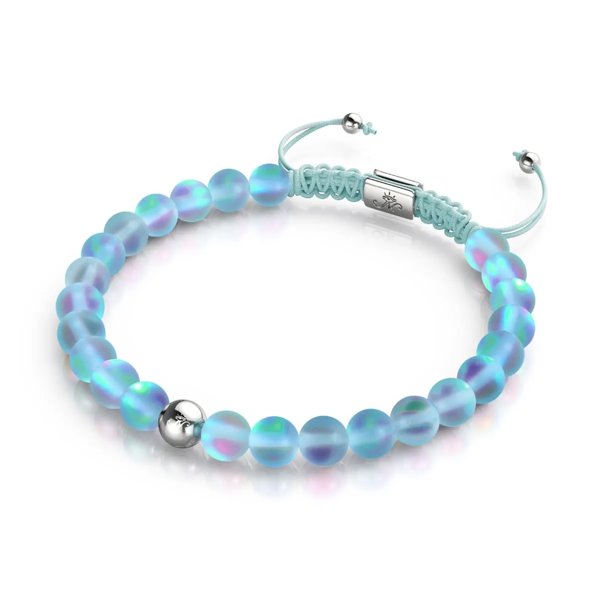 Aquamarine | Silver | Mermaid Glass Macrame Bead Bracelet